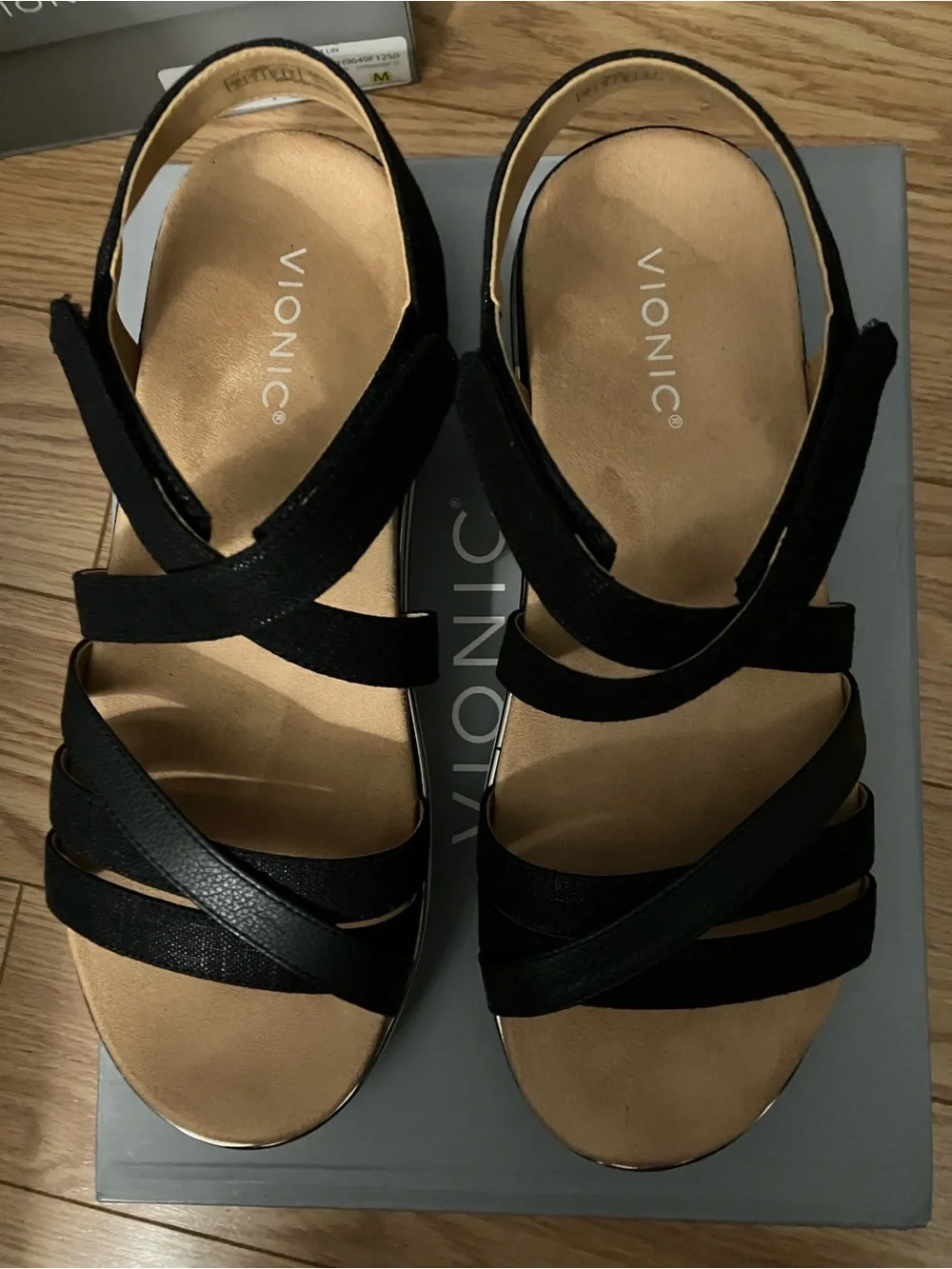 Vionic Black Leather Strappy Slingback Sandals Sz 10